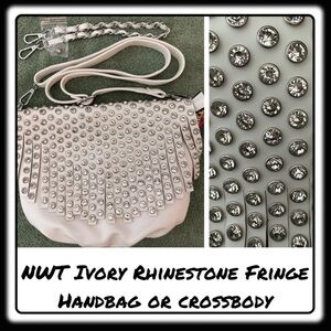 NWT Rhinestone Fringe Ivory/white shoulder or Crossbody purse